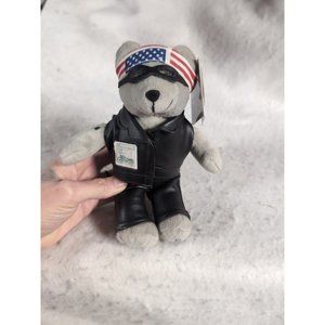 USPS MOTORCYCLE 1913 5c STAMP BIKER BEAR gray plush teddy in faux leather